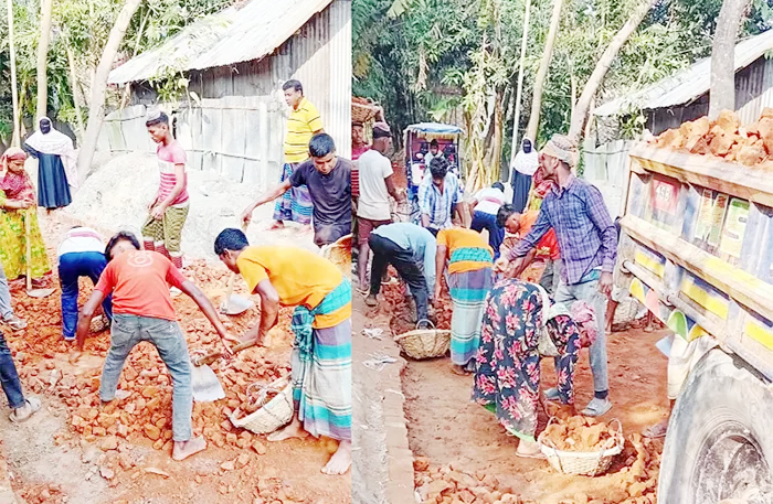 লালমাইয়ে সড়কে নিম্নমানের খোয়া ব্যবহারের অভিযোগ