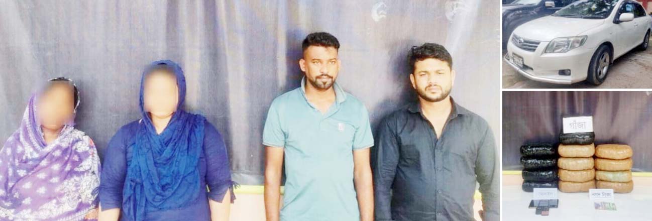 বিপুল পরিমান গাঁজাসহ ৪ নারী-পুরুষ র্যাবের হাতে আটক বিপুল পরিমান গাঁজাসহ ৪ নারী-পুরুষ র্যাবের হাতে আটক