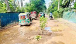 সীমাহীন ভোগান্তির শিকার মনোহরগঞ্জবাসী লাকসাম-মনোহরগঞ্জ রোডে ঝুঁকি নিয়ে চলছে যানবাহন